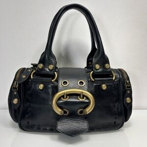 Francesco Biasia Vintage Y2K Black Leather Brass Studded Mini Handbag Purse